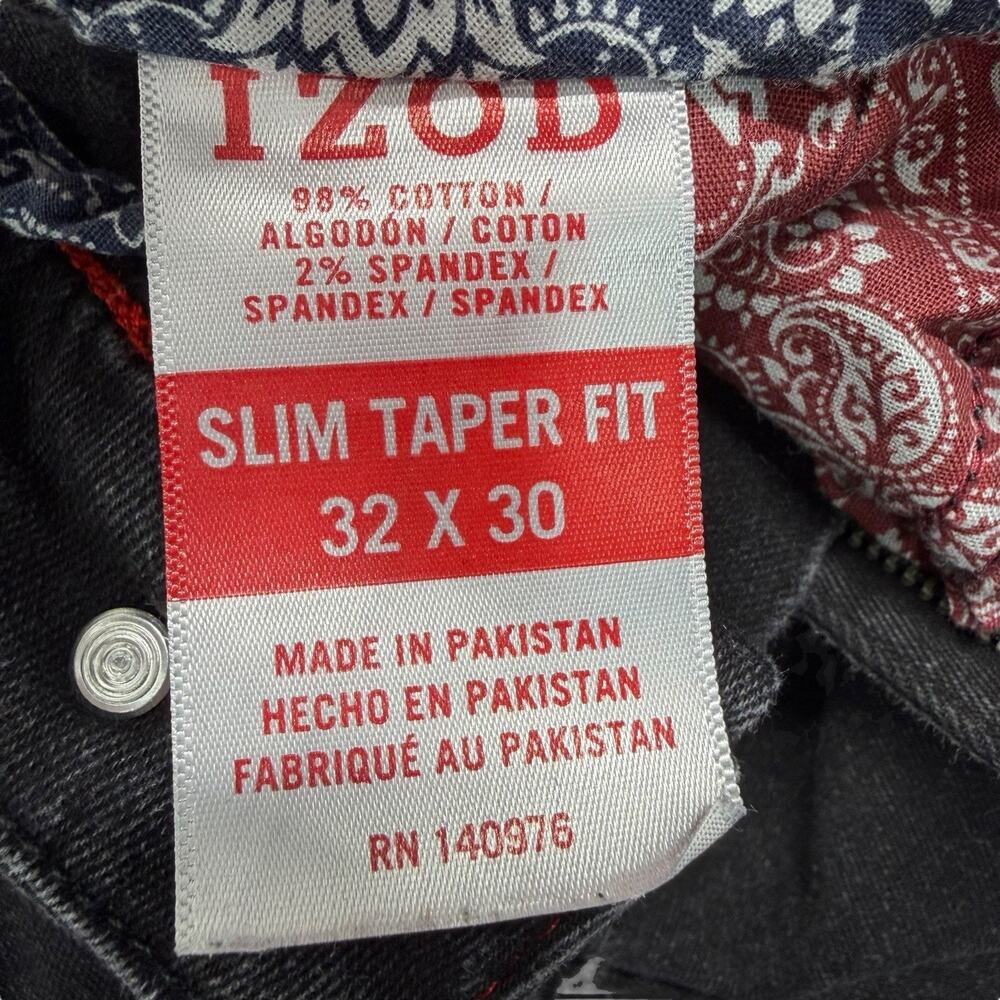 Izod Jeans Mens 32 x 28 Slim Taper Fit Denim Pants Black Stretchy - Picture 3 of 11